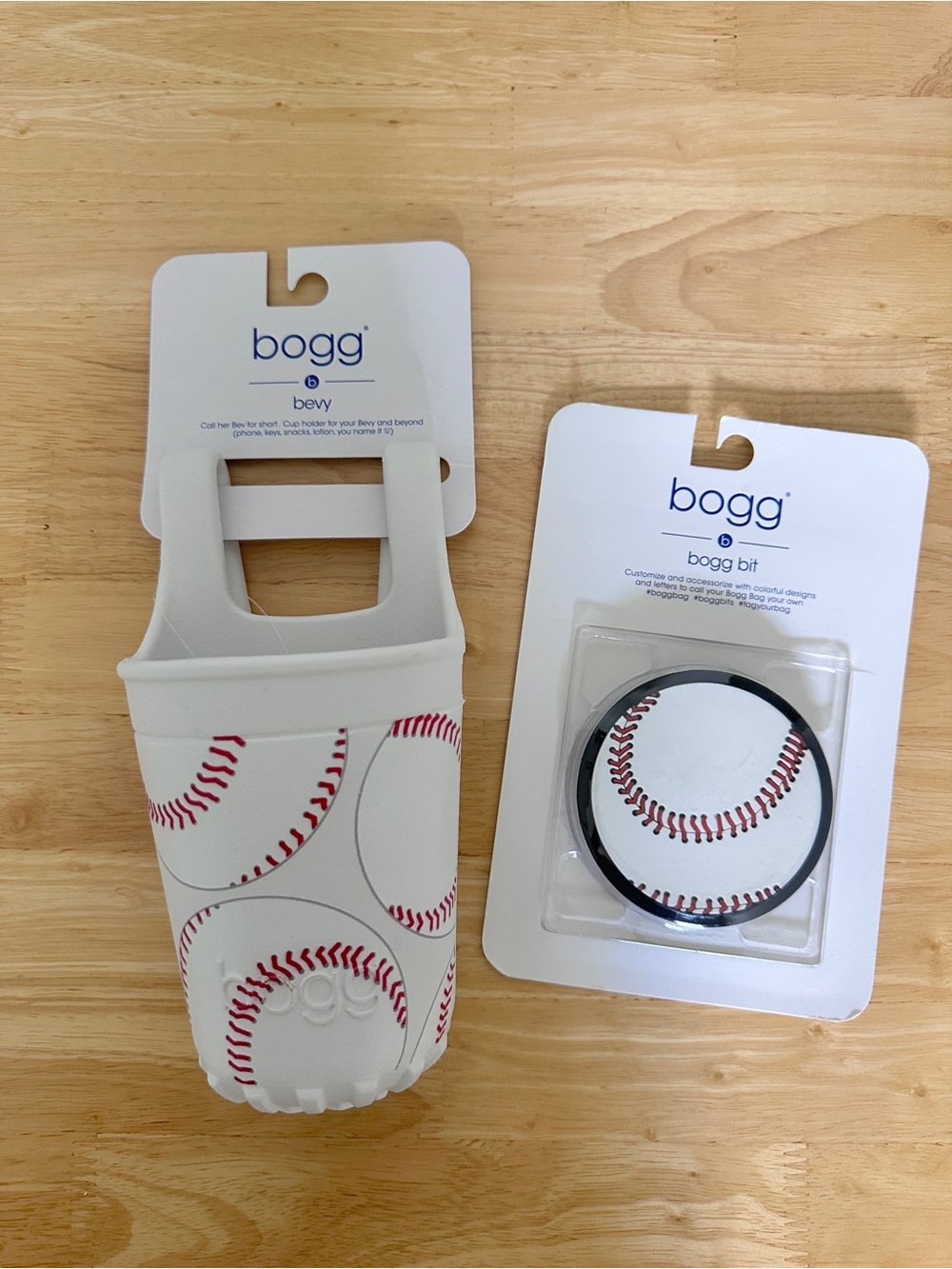 BOGG BAG White Baseball Print Bevvy with Red Stitching Accent